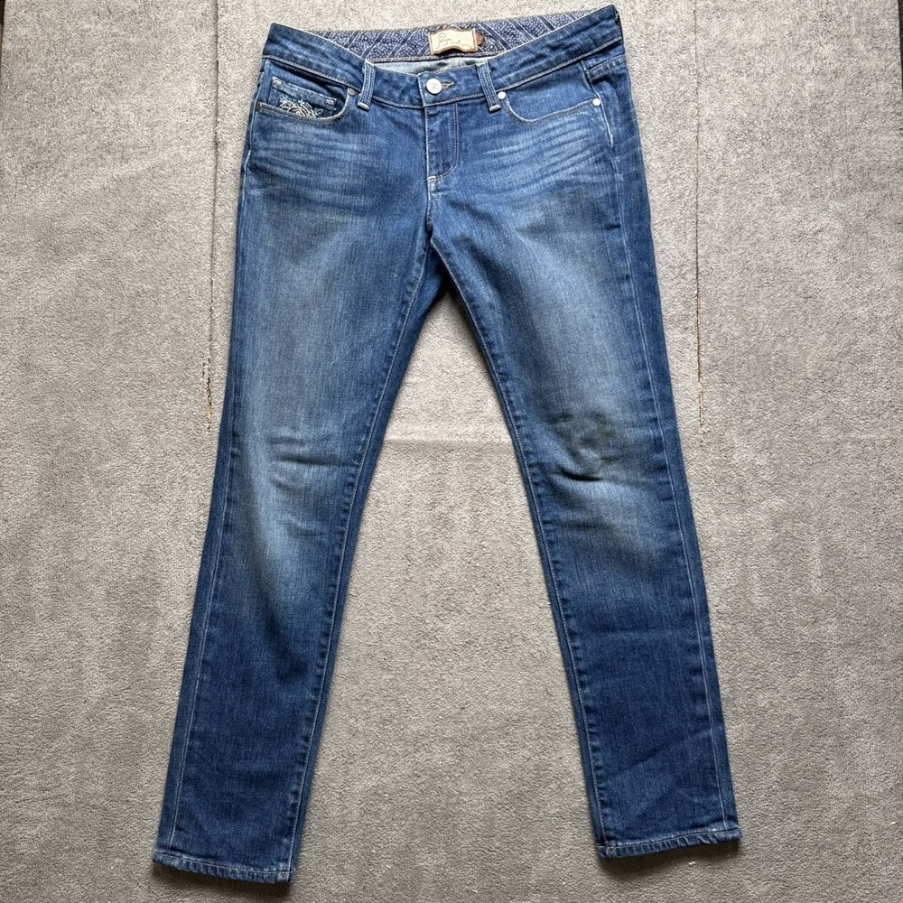 Paige Jeans Womens 28 Roxbury Embroidered Straight Leg Medium Wash Low Rise